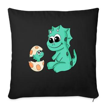 Dinosaures avec des dinosaures bébé - Housse de coussin décorative 45 x 45 cm - noir - Devant