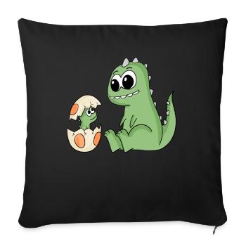 Dinosaures avec des dinosaures bébé - Housse de coussin décorative 45 x 45 cm - noir - Devant
