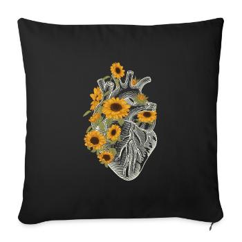 Cœur anatomique Fleurs de tournesol Cœur - Housse de coussin décorative 45 x 45 cm - noir - Devant
