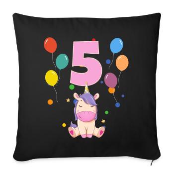 5. Geburtstag Kindergeburtstag 5 Jahre Einhorn - Sofakissenbezug 45 x 45 cm - Schwarz - Vorne