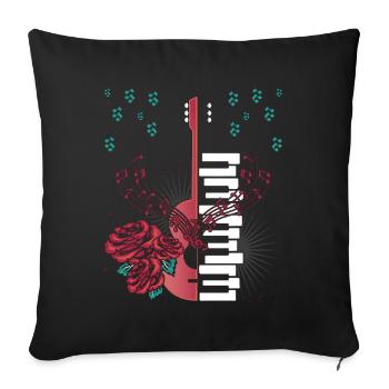 Guitar Musical Notes Piano Keys Red Roses Flower - Sofa pillowcase 17,3'' x 17,3'' (45 x 45 cm) - black - Front