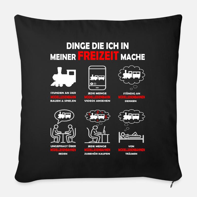 Dinge in meiner Freizeit - Modelleisenbahn Lok - Sofakissenbezug 45 x 45 cm - Schwarz