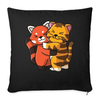 Red Panda Tiger Tabby Cat Hug Cuddle Animals - Sofa pillowcase 17,3'' x 17,3'' (45 x 45 cm) - black - Front