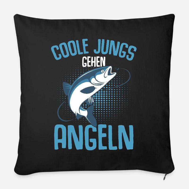 Coole Jungs gehen Angeln Angler Kinder - Sofakissenbezug 45 x 45 cm - Schwarz