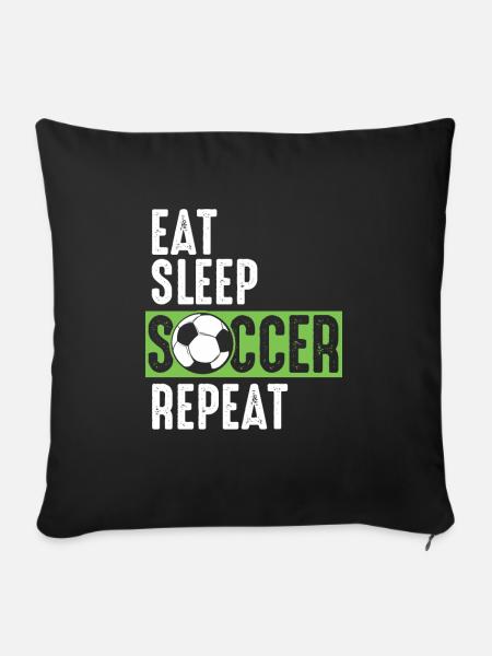 Eat Sleep Soccer Repeat - Sofakissenbezug 45 x 45 cm - Schwarz
