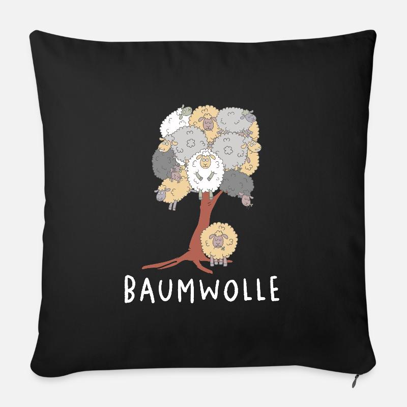 Baumwolle Schafe am Baum Schaf Wortspiel - Sofakissenbezug 45 x 45 cm - Schwarz