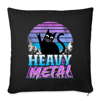 Heavy Metal Retro Sunset Cat Synthwave Death - Sofa pillowcase 17,3'' x 17,3'' (45 x 45 cm) - black - Front
