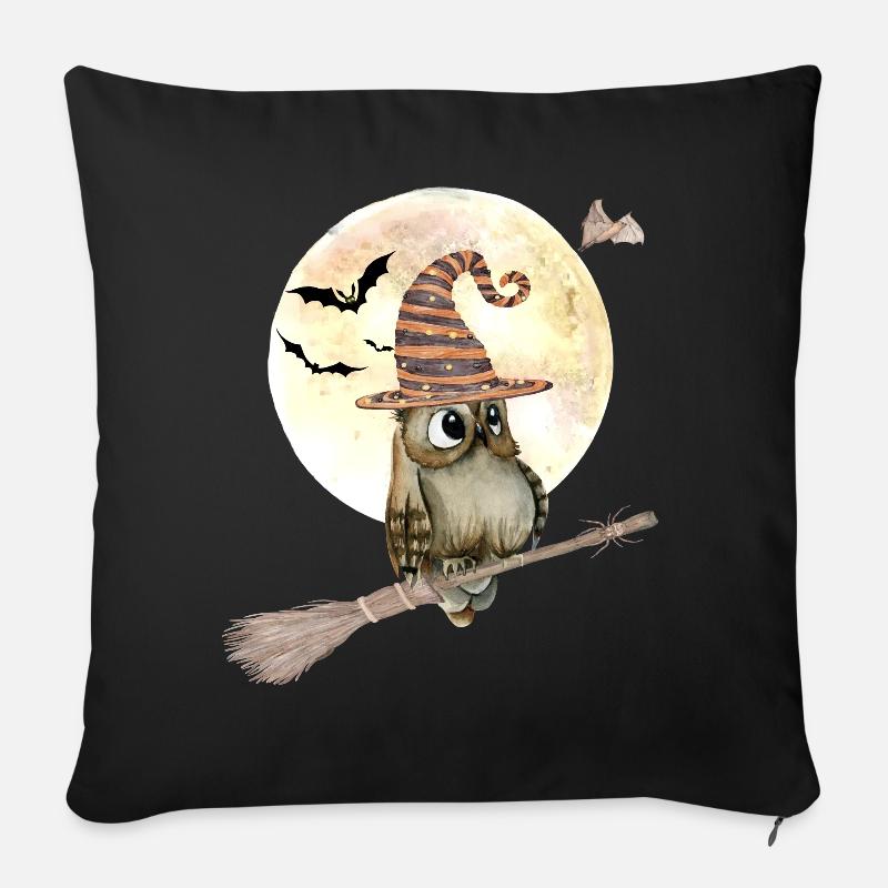 Halloween Hexen Eule mit Hexenhut Vollmond - Sofakissenbezug 45 x 45 cm - Schwarz