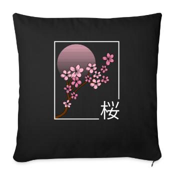 Cherry Blossom Japanese Kanji Sakura - Sofa pillowcase 17,3'' x 17,3'' (45 x 45 cm) - black - Front