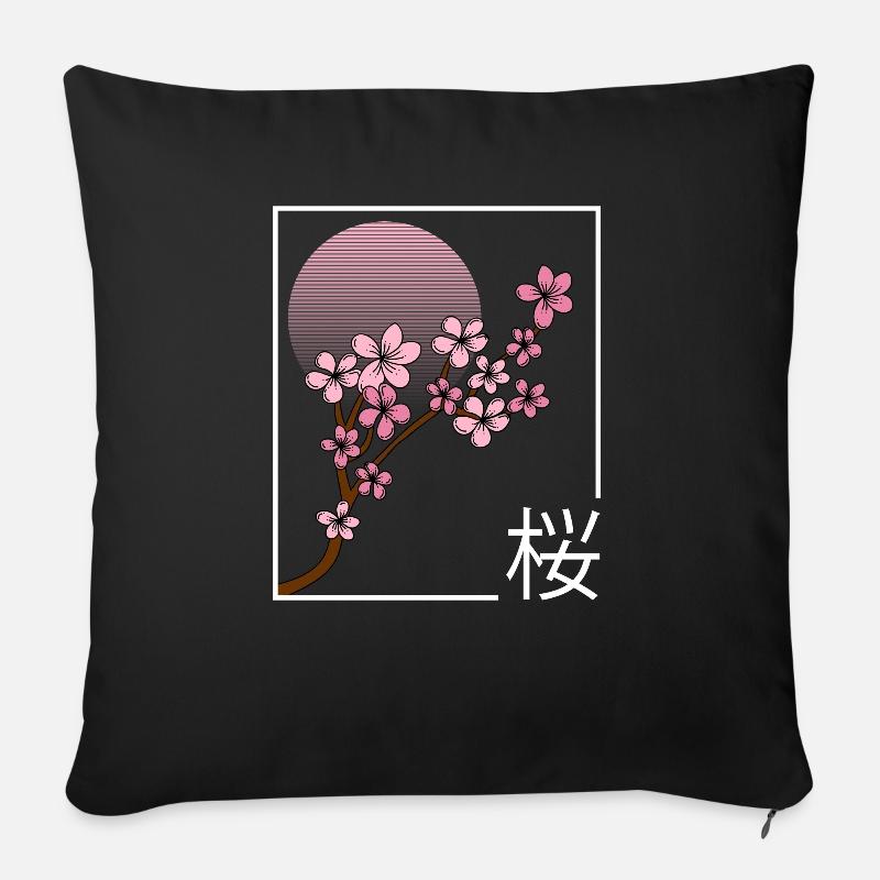 Fleurs de cerisier Japonais Kanji Sakura - Housse de coussin décorative 45 x 45 cm - noir