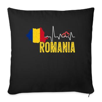 Romania Flag Map Heartbeat for Romanian Pride - Housse de coussin décorative 45 x 45 cm - noir - Devant