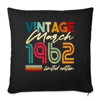 Vintage né Mars 1962 Anniversaire année 1962 - Housse de coussin décorative 45 x 45 cm - noir - Devant