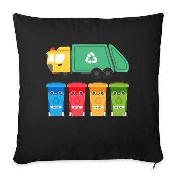 J'aime les camions-poubelles - Housse de coussin décorative 45 x 45 cm - noir - Devant