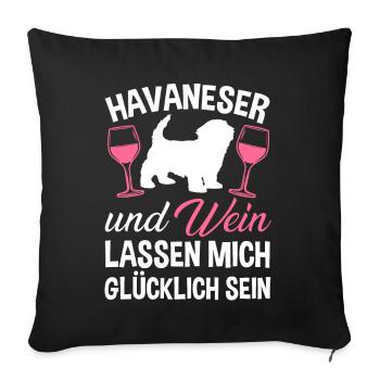 Havaneser und Wein - Sofakissenbezug 45 x 45 cm - Schwarz - Vorne