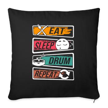Schlagzeuger Eat Sleep Drum Repeat - Sofakissenbezug 45 x 45 cm - Schwarz - Vorne