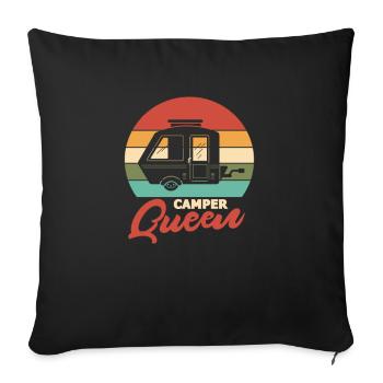 Camping Queen Camper Queen Cadeau de plein air - Housse de coussin décorative 45 x 45 cm - noir - Devant