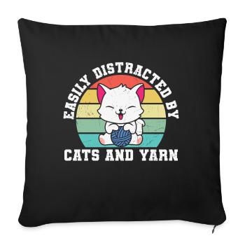 Facilement distrait par les chats et la couture de crocheteur de fil - Housse de coussin décorative 45 x 45 cm - noir - Devant