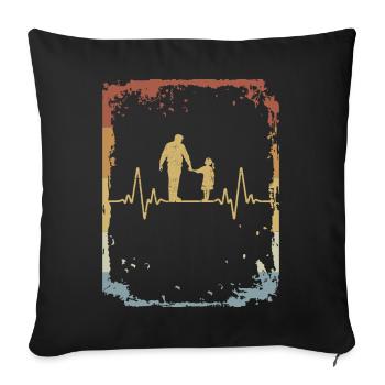 Père Fille Heartbeat Papa Retro Partner Look - Housse de coussin décorative 45 x 45 cm - noir - Devant