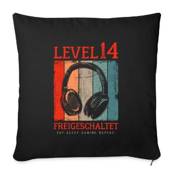 LEVEL 14 FREIGESCHALTET 14. GEBURTSTAG GAMER - Sofakissenbezug 45 x 45 cm - Schwarz - Vorne