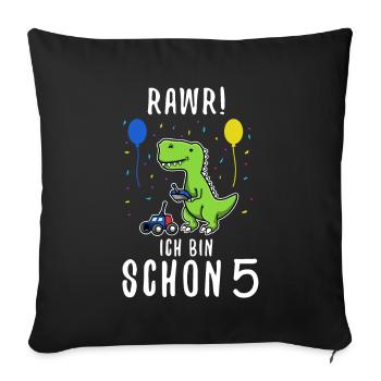 Ich bin schon 5 Dino - Sofakissenbezug 45 x 45 cm - Schwarz - Vorne