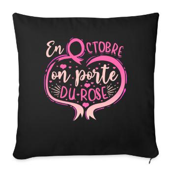 Octobre Ruban Rose Cancer du Sein Sensibilisation - Housse de coussin décorative 45 x 45 cm - noir - Devant