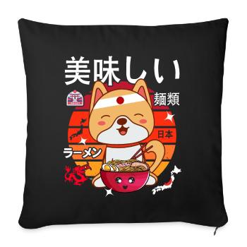 Kawaii Dog Ramen Noodles Japon Design - Housse de coussin décorative 45 x 45 cm - noir - Devant