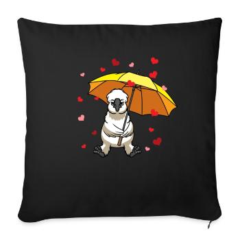 Poulet de soie Poulet domestique avec parapluie et cœurs - Housse de coussin décorative 45 x 45 cm - noir - Devant