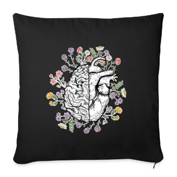 Tête et cœur Anatomie du cerveau - Housse de coussin décorative 45 x 45 cm - noir - Devant