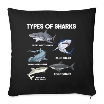 Types de requins - Housse de coussin décorative 45 x 45 cm - noir - Devant