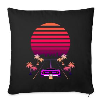 Synthwave Sunset, and Retro 80s Sport Fast Car - Sofa pillowcase 17,3'' x 17,3'' (45 x 45 cm) - black - Front