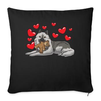 Chien Wolfsspitz avec jouet en peluche et beaucoup de cœurs - Housse de coussin décorative 45 x 45 cm - noir - Devant