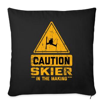 ATTENTION Skis en devenir - Housse de coussin décorative 45 x 45 cm - noir - Devant