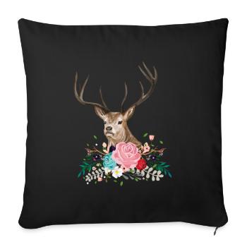 Deer Flower - Sofakissenbezug 45 x 45 cm - Schwarz - Vorne