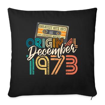 Vintage Cassette Tape Décembre 1973 Anniversaire - Housse de coussin décorative 45 x 45 cm - noir - Devant