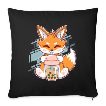 Cute Fox Boba Fox Bubble Tea Kawaii Japan - Sofa pillowcase 17,3'' x 17,3'' (45 x 45 cm) - black - Front
