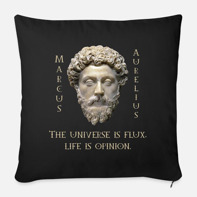 Citazione di Marco Aurelio - L'universo è flusso di saggezza - Copricuscino per divano, 45 x 45 cm - nero