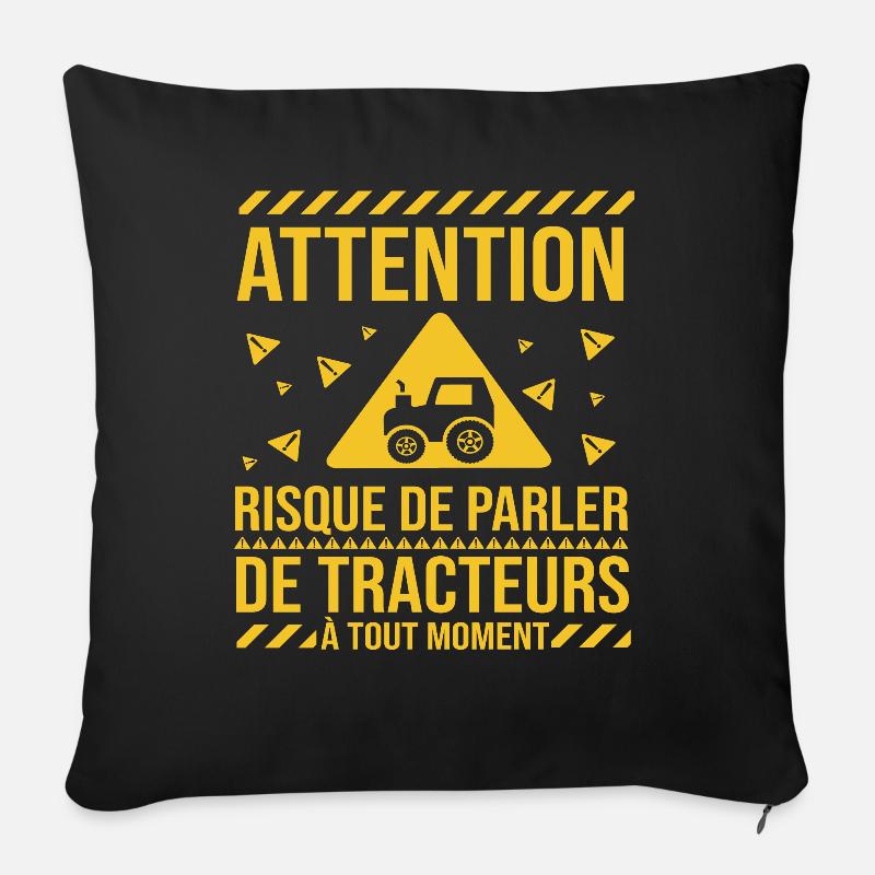 Cadeau Homme Tracteur Attention Risque De Parler - Housse de coussin décorative 45 x 45 cm - noir