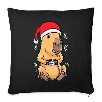 Weihnachten Capybara Nagetier Gaming Gamer - Sofakissenbezug 45 x 45 cm - Schwarz - Vorne