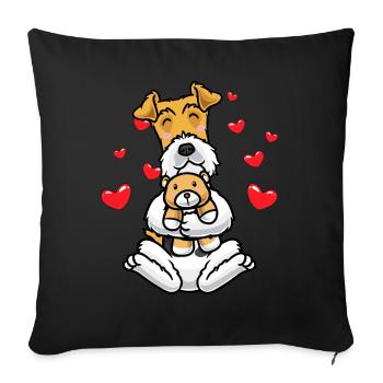 Kawaii Fox Terrier Dog Cuddly Toy Wire Hair - Sofa pillowcase 17,3'' x 17,3'' (45 x 45 cm) - black - Front