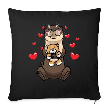 Kawaii Otter Cuddly Toy Water Marten Sea Otter - Sofa pillowcase 17,3'' x 17,3'' (45 x 45 cm) - black - Front