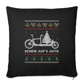 Lastenrad scheiß auf's Auto - Weihnachten Ugly - Sofakissenbezug 45 x 45 cm - Schwarz - Vorne