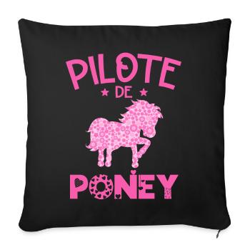 Pilote De Poney Humour Cadeau Équitation Cavalière - Housse de coussin décorative 45 x 45 cm - noir - Devant