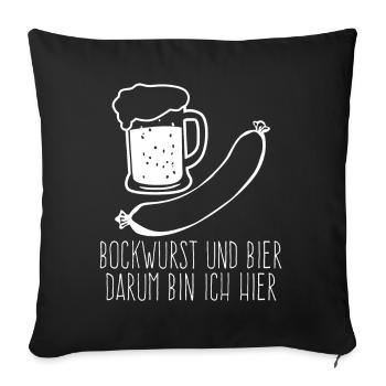 Bockwurst und Bier Wurst Bratwurst - Sofakissenbezug 45 x 45 cm - Schwarz - Vorne