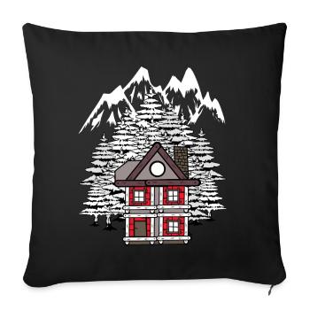 Forest House Hut Winter Fir Trees Romantic - Sofa pillowcase 17,3'' x 17,3'' (45 x 45 cm) - black - Front