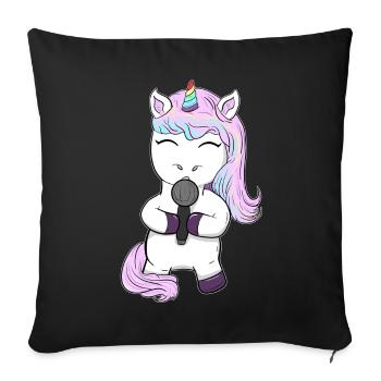 belle chanteuse licorne chantante chantant des musiciens - Housse de coussin décorative 45 x 45 cm - noir - Devant