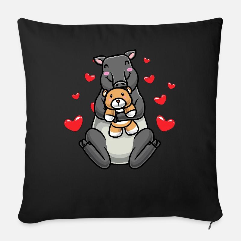 Kawaii Tapir Kuscheltier Herz Tapir - Sofakissenbezug 45 x 45 cm - Schwarz