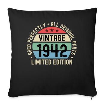 80e anniversaire 80 ans né en 1942 - Housse de coussin décorative 45 x 45 cm - noir - Devant