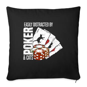 Poker players easily distracted by poker and cats - Sofa pillowcase 17,3'' x 17,3'' (45 x 45 cm) - black - Front