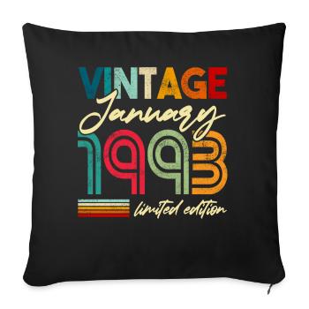 Millésime né janvier 1993 Anniversaire Année 1993 - Housse de coussin décorative 45 x 45 cm - noir - Devant