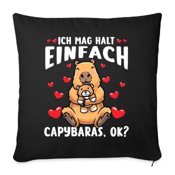 Capybara Kuscheltier Kawaii Wasserschwein - Sofakissenbezug 45 x 45 cm - Schwarz - Vorne